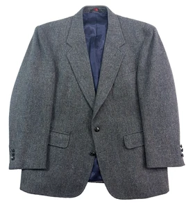 vtg navy blue gray Herringbone Tweed 44S blazer jacket sport suit coat wool - Picture 1 of 11