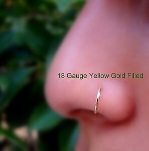 Nose Ring Hoop - Tragus Helix Earring 14K Yellow Gold Filled 18 Gauge 7mm  