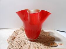 Gorgeous Designs China Red Vase, Ruffled Two Toned Red Green Art Glass BEAUTIFUL