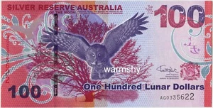 Silver Reserve of The Moon Australia 2015 Owl Banknotes 100 Lunar Dollars UNC - Picture 1 of 2