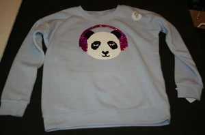 New OshKosh Girls 10 year Flip Sequin Panda Bear Light Purple Sweatshirt Top - Picture 1 of 4