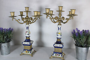 Vintage pair porcelain Candelabras candle holders 1960s marked