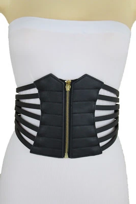 Women Zipper Wide Stretch Corset Black Belt Hip High Waist Dressy Style Size M L - Image 1 of 4
