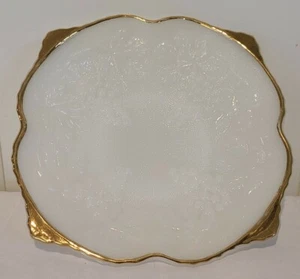 Vintage Milk Glass Footed Bowl With Gold Gilt Edge Grape Pattern - Picture 1 of 5