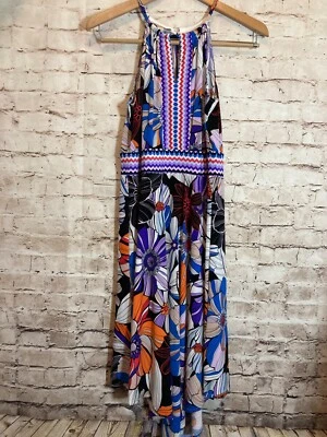 Vestido Christopher Banks para mujer 8 midi dobladillo asimétrico floral halter elástico fluido Foto 1 de 4