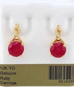 GENUINE 3.60 Cts RUBY EARRING 10K YELLOW GOLD - Free Certificate Appraisal - Picture 1 of 6
