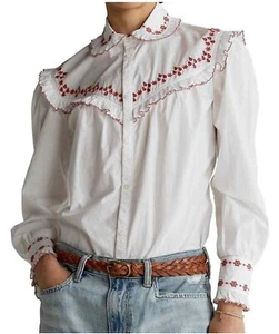 Polo Ralph Lauren White Red Embroidered Button Front Shirt Blouse Sz XL NWT - Picture 1 of 10