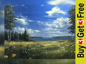 Scenic Summer Lakeside Artwork Print 5"x7" Matte Paper | Nature Wall Art - Picture 1 of 7