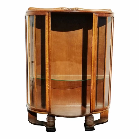 Vintage French Country Oak Curio Display Cabinet w Ornate Feet Cover