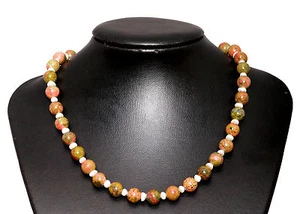 Jaspis Stein & Süßwasser Perlenkette Choker Length-45cm Haken - Picture 1 of 2