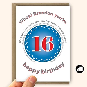 Funny personalised 16th Birthday Card for boy for girl, edit name 16 bday card - Picture 1 of 10
