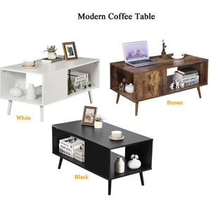 3 Color Coffee Table Rectangular Open Storage Wooden Shelf Stand for Living Room - Picture 1 of 25