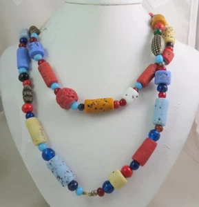 African Trade Bead Necklace 50 Inches Long with Metal and Glass beads - Picture 1 of 5