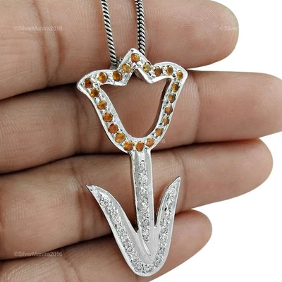 Naturale Zircone Cubico 925 Massiccio Argento Nuovo Fiore Figlia Regalo Pendente - Immagine 1 di 4