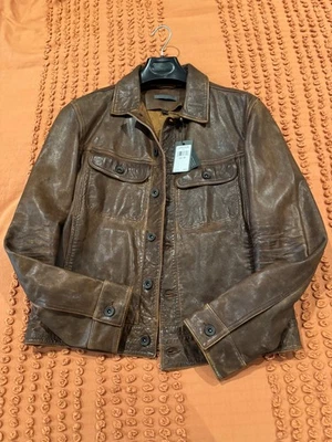 $798 JOHN VARVATOS Chaqueta de cuero 100 % piel de oveja para hombre Mark Trucker 40 M Foto 1 de 4
