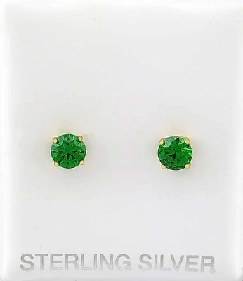 LAB CREATED 1.0 Cts EMERALD STUD EARRINGS 14K YELLOW GOLD PLATED (.925) - Image 1 of 4