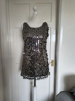 Vintage Miss Harvey Disco Sequin Olive Green Minidress Sz8 - Image 1 of 4