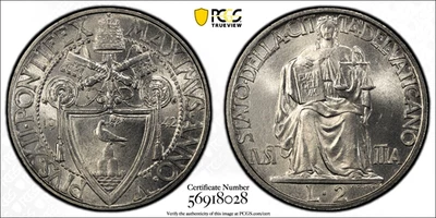 1942 Vatican City Anno IV 2 Lire Stainless Steel PCGS MS66 - Image 1 of 3