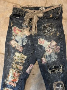 OOAK Magnolia Boho Reworked Stretch Jeans Upcycle Boyfriend Floral Patch 37-40 - Bild 1 von 11