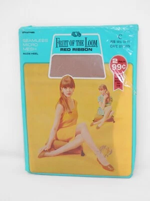 2 Pares de Medias Fruit of the Loom Sin Costuras • Talla 10 1/2 Café De Colección Nuevo Nuevo de Lote Antiguo Foto 1 de 4