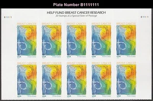 US B5 Breast Cancer first class semipostal header block 10 B111111 MNH 2014 - Picture 1 of 1