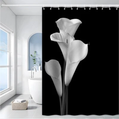 Black and White Shower Curtain Calla Lily Floral Modern Glam Bathroom Decor - Image 1 of 4