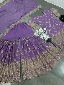 Launching Heavy Faux Georgette Kurta Palazzo With Dupatta For Wedding - Picture 1 of 8
