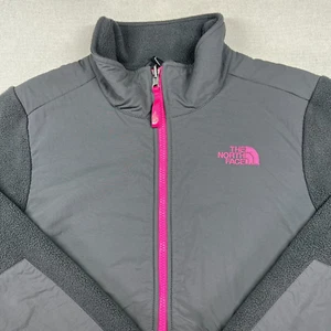 The North Face Fleece Jacket Boys XL/18 Grey Pink Full Zip Pockets Ski Hike Camp - Picture 1 of 22