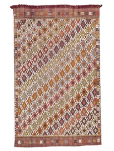 Vintage Hand Embroidered Turkish Kilim Rug 4.9x7.9 ft Handmade Anatolian Kelim - Picture 1 of 15