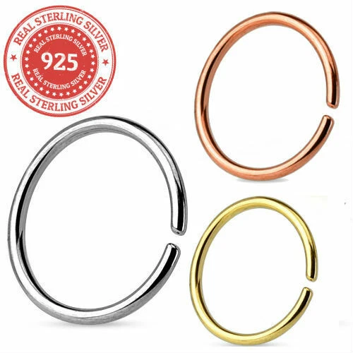 925 Sterling Silver Nose Ring Continuous Seamless Hoop bendable 16 18 20 gauge - Image 1 of 4