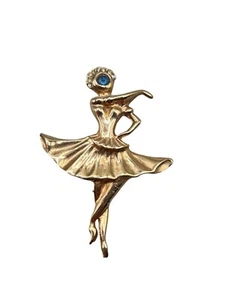 Vintage 1940s Ballerina Pin Brooch Gold Tone And Rhinestones Figural Costume - Picture 1 of 7