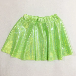 Women Girls Shiny Metallic Pleated Skirt Mini Dance Skater Skirt Elastic Waist - Picture 1 of 24