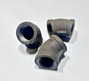 (3) 5P471 Black Malleable Iron 1" FPT Threaded 45 Degree Pipe Elbow Class 150 - Picture 1 of 6
