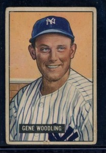 1951 Bowman #219 Gene Woodling Yankees RC Abrasion At Bottom Border LOOK!