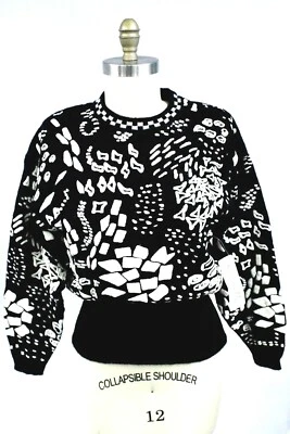 Suéter De Colección Años 80 Bee Banff Negro Blanco Flocado Pullover Cintura Ancha L Nuevo Con Etiquetas Foto 1 de 4