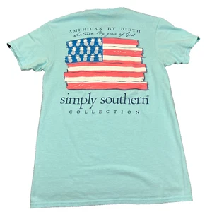 Camiseta Simply Southern American By Birth bandera de Estados Unidos para mujer camiseta azul pequeña - Imagen 1 de 10