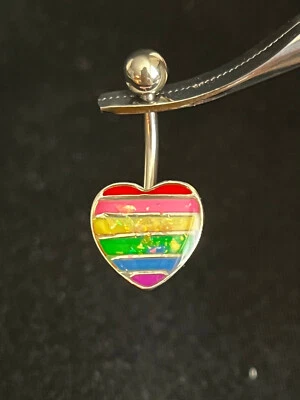 1件装彩虹蛋白石闪光填充心腹环穿孔肚脐海军  — 第 1/3 张图片