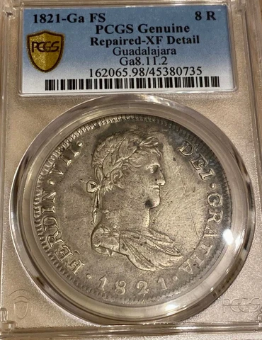 1821-GA PCGS  X F  War Independence GUADALAJARA 8 Reales Mexico Coin Cover