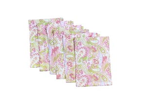 Set of 6 Handmade Curtains Pink Green Paisley Slim Width Panel Drapes Canvas - Picture 1 of 6