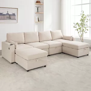 4 Modular Sectional U Shape Couch w/Storage USB Port Cup Holder Reversible Chais - Picture 1 of 12