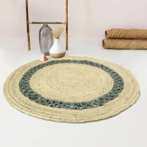 Oussum 3x3 Area Rug Jute Living Room Round Throw Rugs Bedroom Non Slip Floor Mat - Picture 1 of 10