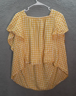 Old Navy Shirt Womens 3X Yellow Gingham Linen Blend Tie Back Flutter Sleeve Top - Image 1 of 4