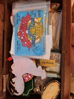 Junk Drawer Lot Beattles  Silver Mirrors Jewelry Cigar Silks In Antique Cigar Bo - Image 1 of 4