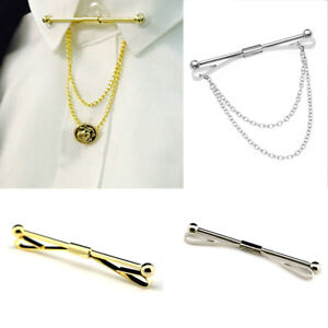 Men’s Shirt Collar Pin Chain Tie Bar Brooch Accessories Men Gift Silver Gold