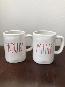 Magenta Set of 2 Etched Farmhouse style Mugs “Your & Mine “ Red Letters EUC - Picture 1 of 8