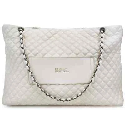 Badgley Mischka V7401 Cream Diana Extra Large Leather Tote Travel Bag - Image 1 of 4