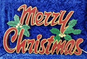 MERRY CHRISTMAS Light Up Window Sign Red + Holly Leaves Vintage 18" Tested Works - Picture 1 of 8