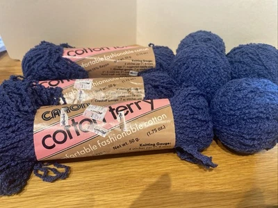 Hilo de rizo de algodón Caronte de aproximadamente 12 oz, color azul marino, 3 madejas nuevas + 4 bolas para heridas Foto 1 de 4