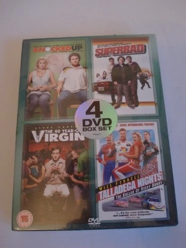 4 DVD BOXSET KNOCKED UP, THE 40 YEAR OLD VIRGIN, SUPERBAD, TALLADEGA NIGHTS - Image 1 of 1
