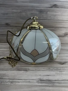 Glass Panel Brass Light Shade Tiffany Style Ceiling Retro Frosted Vintage Trendy - Picture 1 of 7